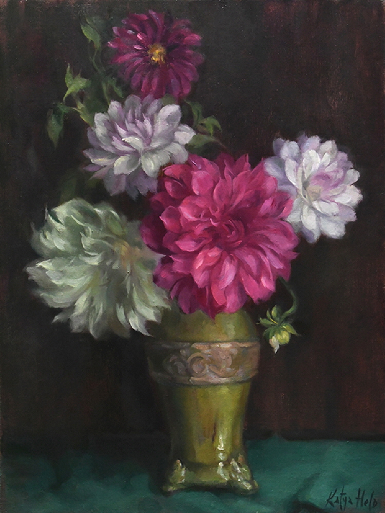 Dahlias in an Antique Vase. 2023