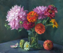 Still Life with Zinnias, Dahlias & Gerberas. 2017